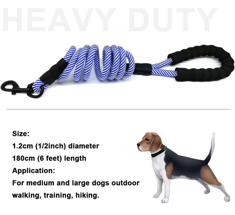 MayPaw 6FT Heavy Duty Rope Dog Leash, Nylon Pet Leash Soft Padded Handle Thick Lead Leashes for Large Medium Dogs (Blue, 1/2" * 6') - Image 4